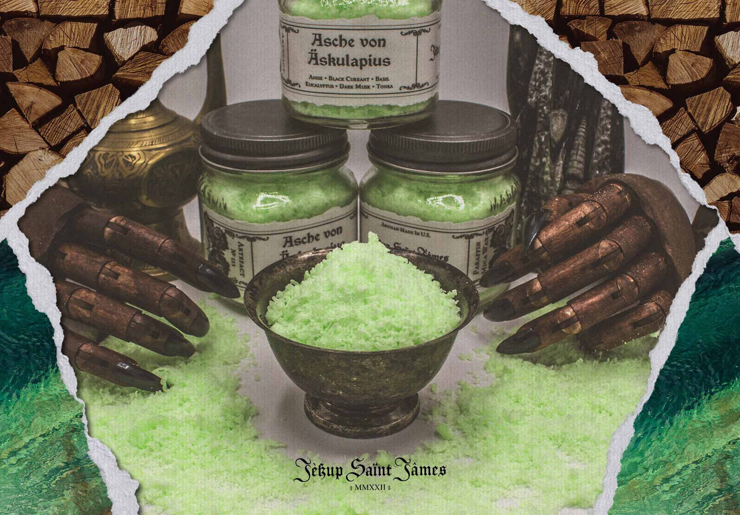 Powdered Wax Melts "Asche von Äskulapius": Anise, Dark Musk, Eucalyptus, Black Currant {120g} Handcrafted With Mica