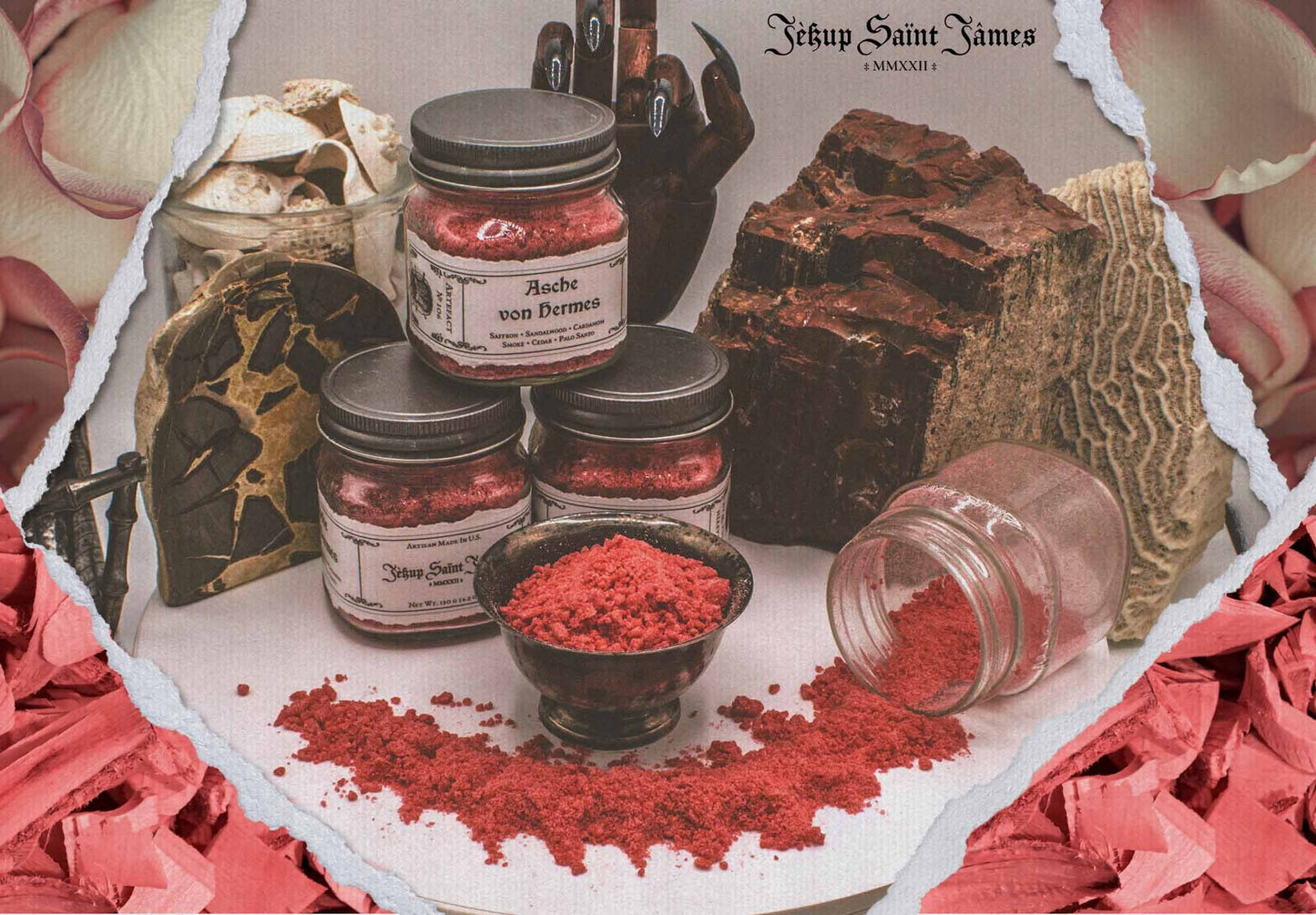 Powdered Wax Melts "Asche von Hermes": Palo Santo, Sandalwood, Saffron, Violet, Smoke {120g} Handcrafted With Mica
