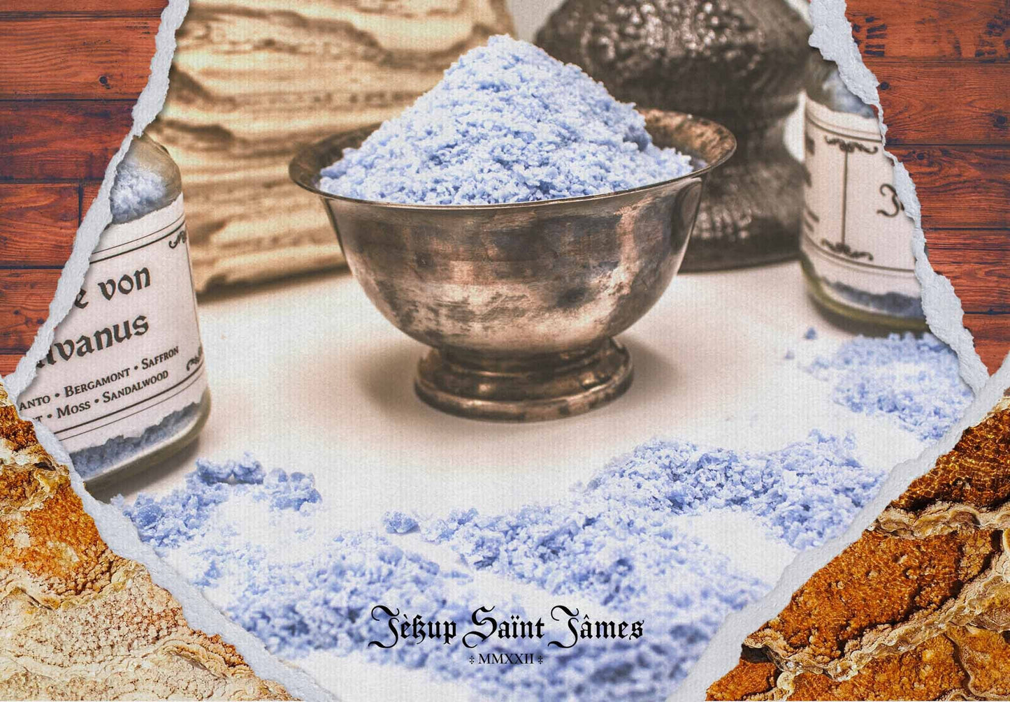 Powdered Wax Melts "Asche von Silvanus": Palo Santo, Moss, Bergamont, Sandalwood, Patchouli, Violet {120g} Handcrafted With Mica