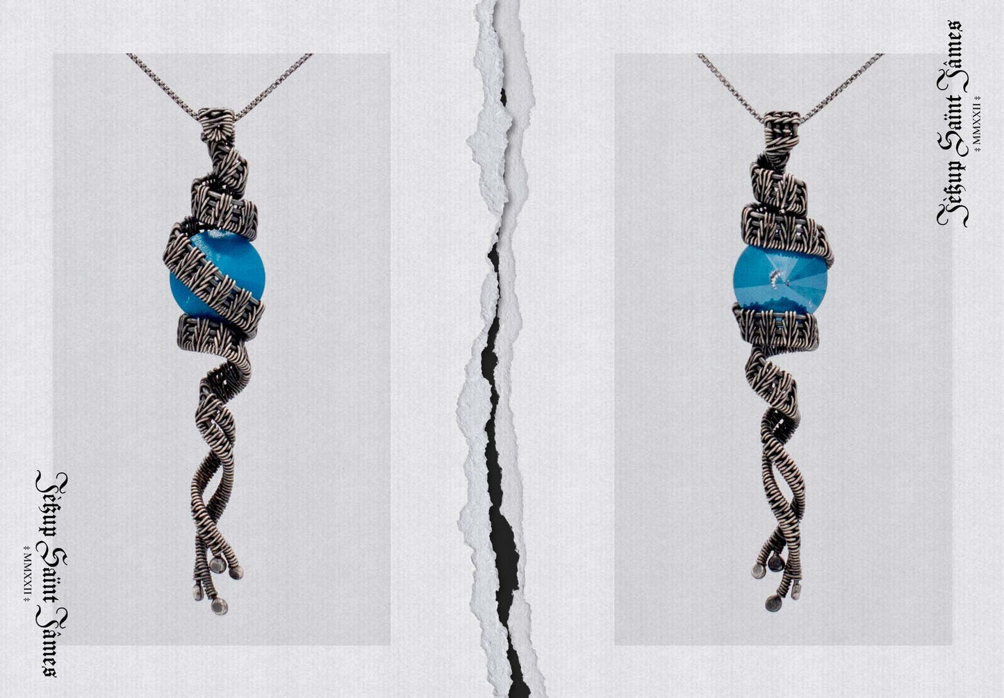 Astrophel: Crystal & Fine Silver Helix Pendant Necklace - Cerulean