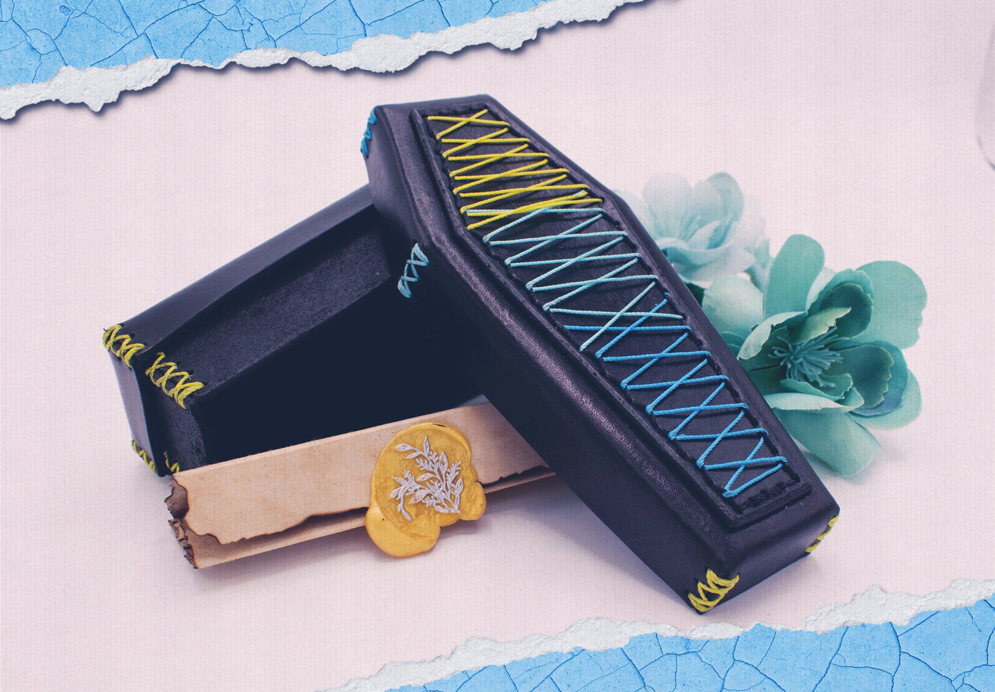 Corbin: Leather Coffin Box - Black Lemongrass Multi