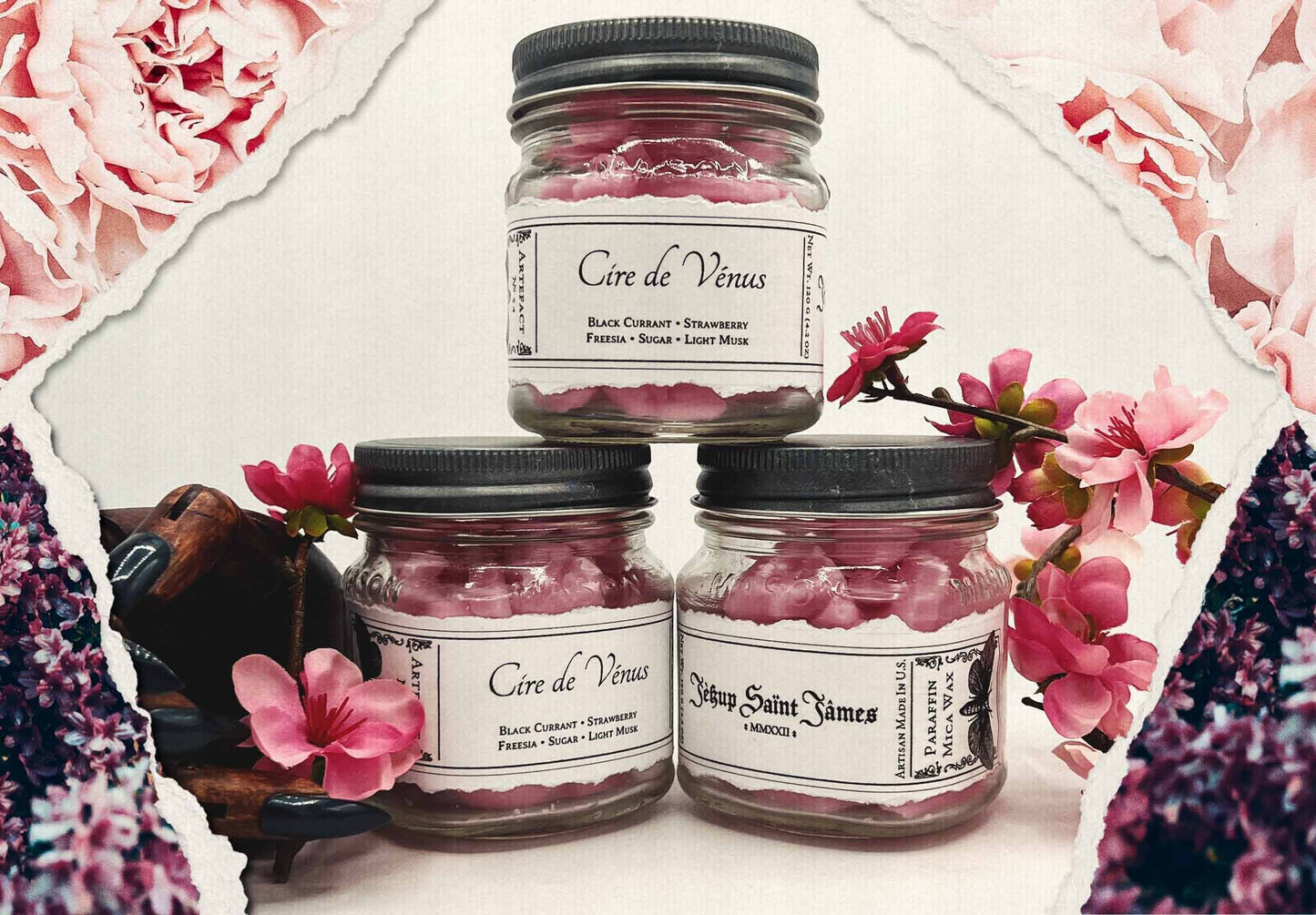 Scented Wax Melts "Cire de Vénus" Skull Crystals & Ghouls: Sweet and Floral Sugar, Freesia, Vanilla {120g} Handcrafted With Mica