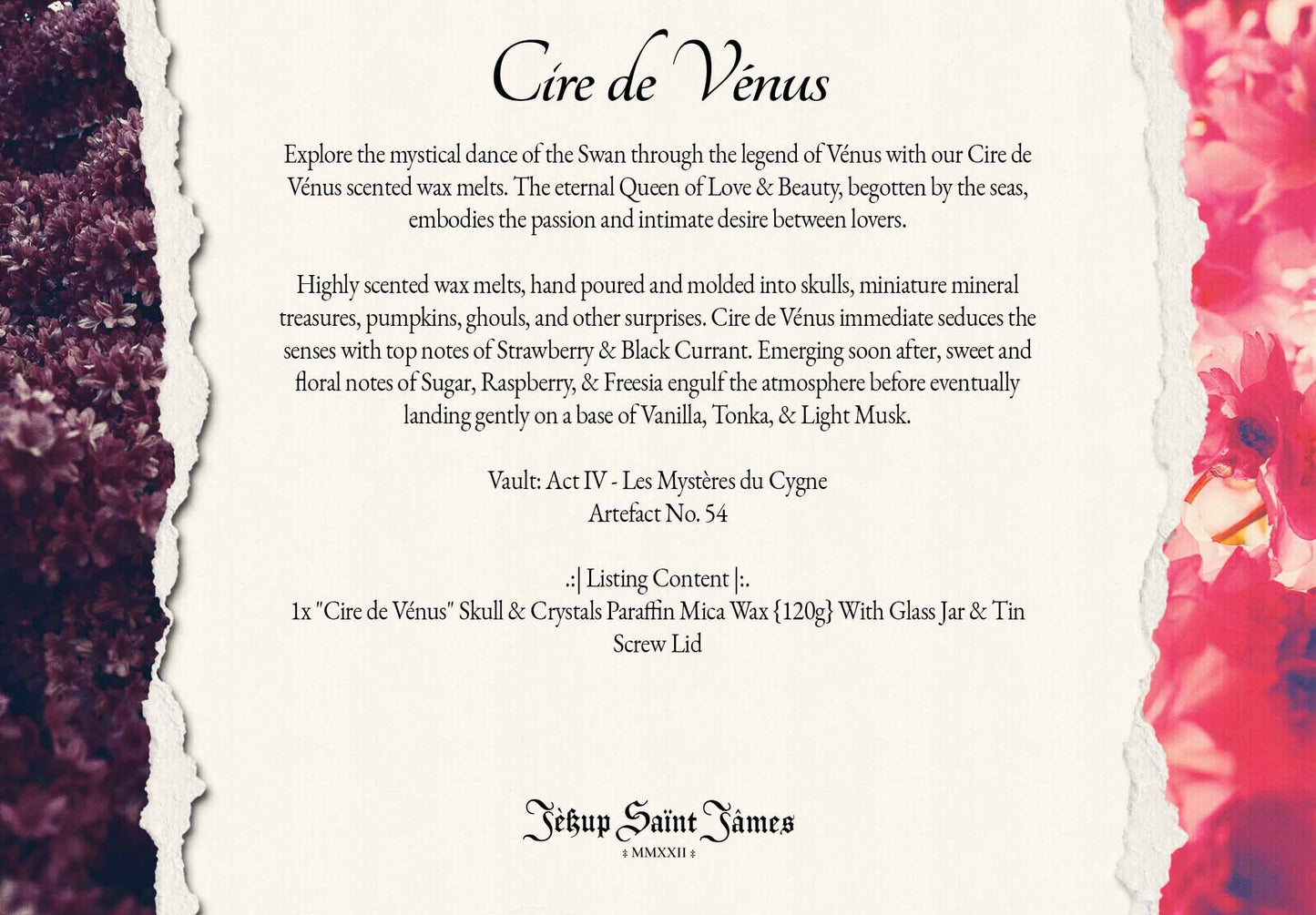 Scented Wax Melts "Cire de Vénus" Skull Crystals & Ghouls: Sweet and Floral Sugar, Freesia, Vanilla {120g} Handcrafted With Mica