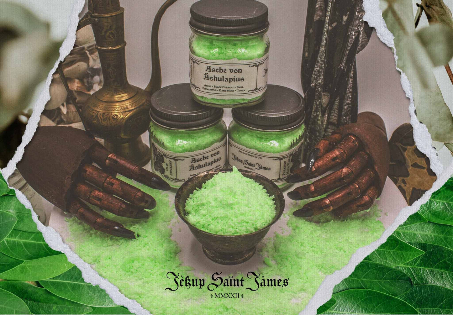 Powdered Wax Melts "Asche von Äskulapius": Anise, Dark Musk, Eucalyptus, Black Currant {120g} Handcrafted With Mica