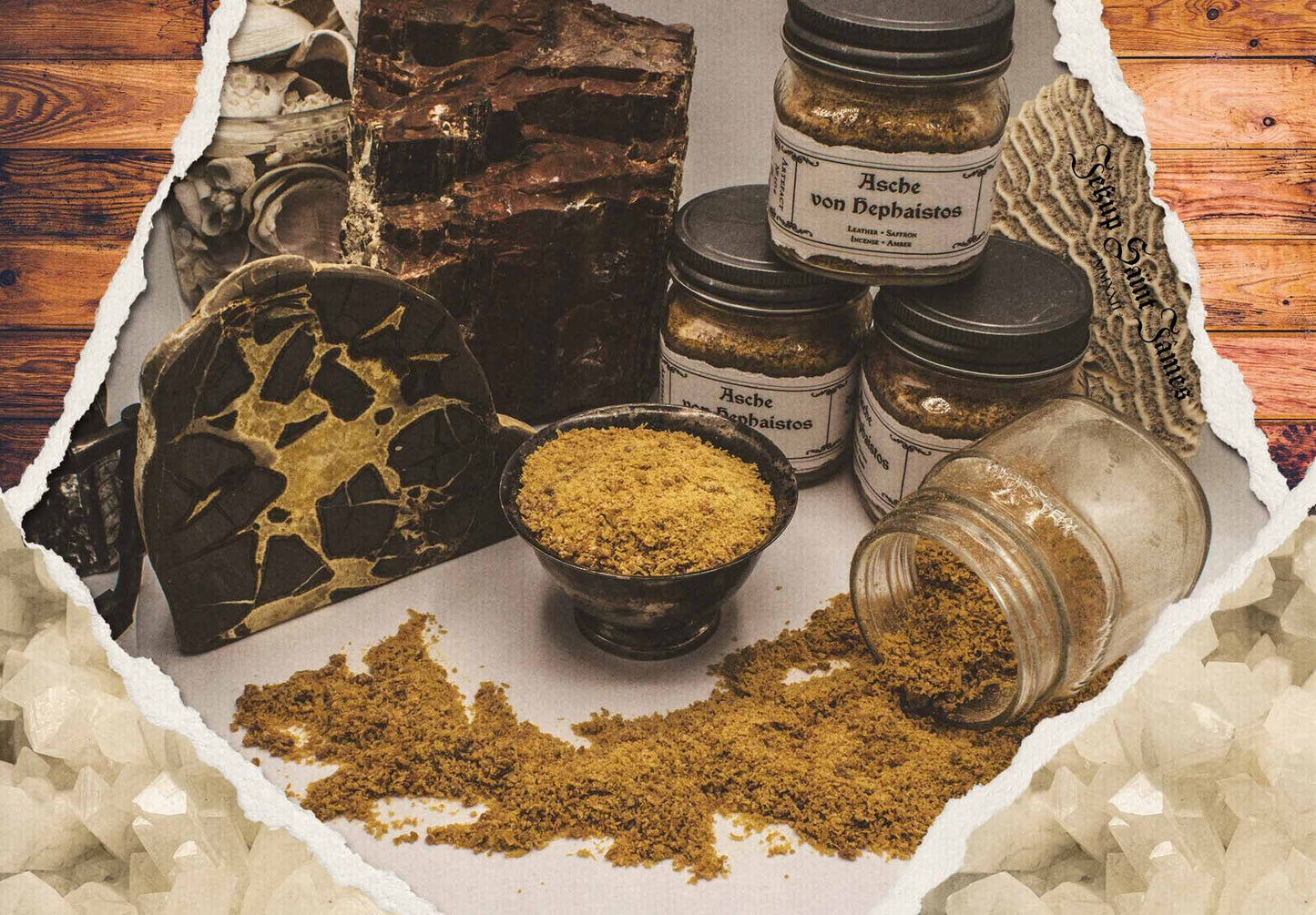 Powdered Wax Melts "Asche von Hephaistos": Leather, Incense, Saffron {120g} Handcrafted With Mica