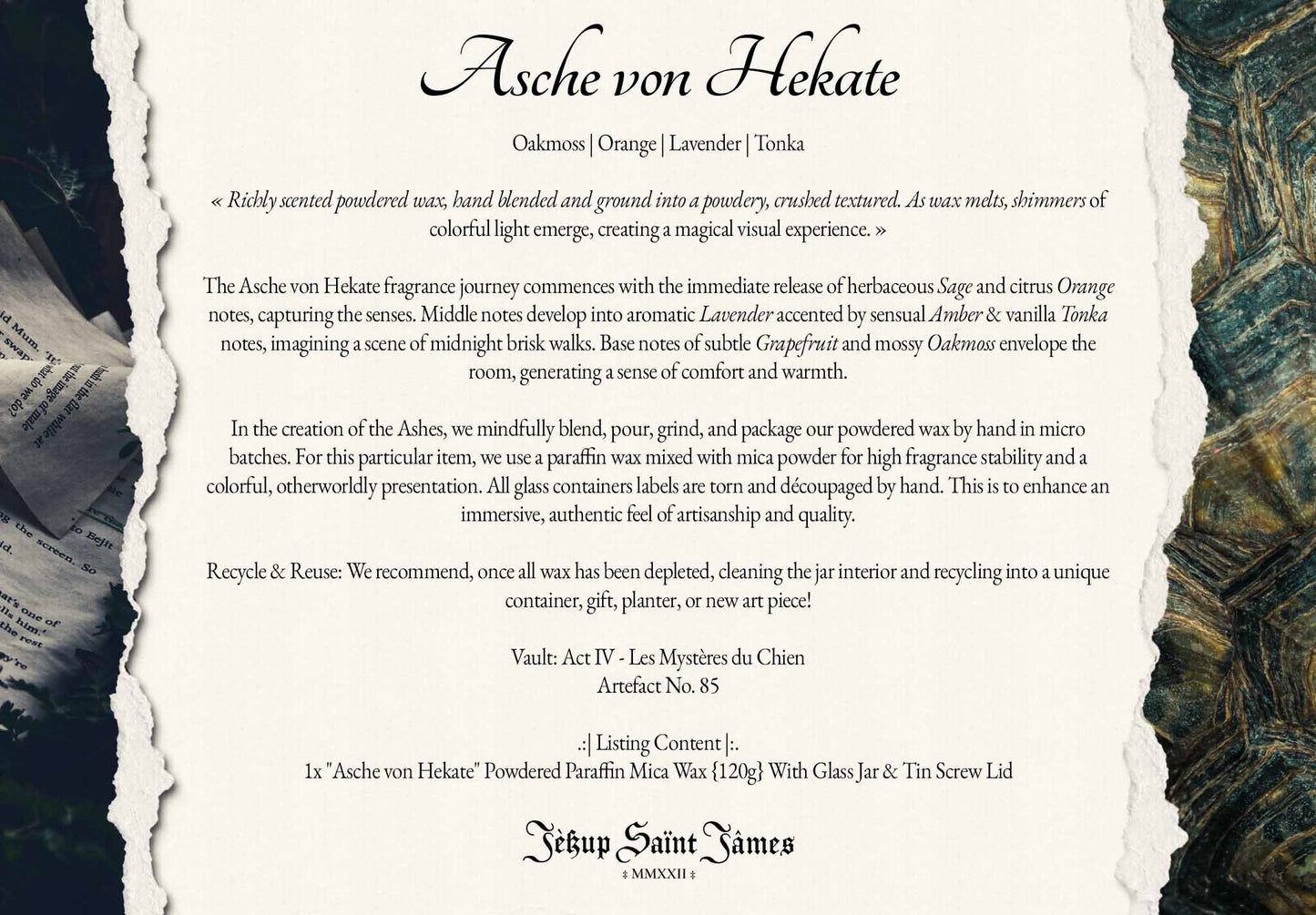 Powdered Wax Melts "Asche von Hekate": Oakmoss, Lavender, Tonka Bean, Sage {120g} Handcrafted With Mica