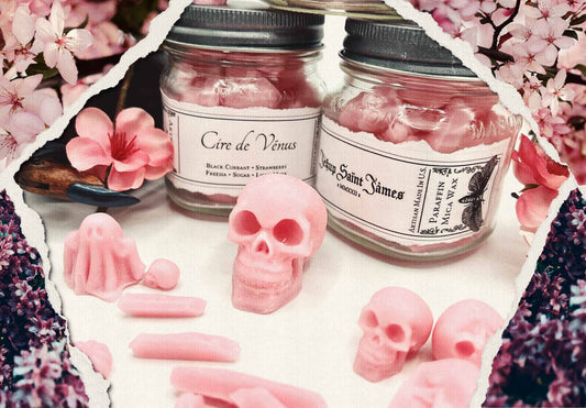 Scented Wax Melts "Cire de Vénus" Skull Crystals & Ghouls: Sweet and Floral Sugar, Freesia, Vanilla {120g} Handcrafted With Mica