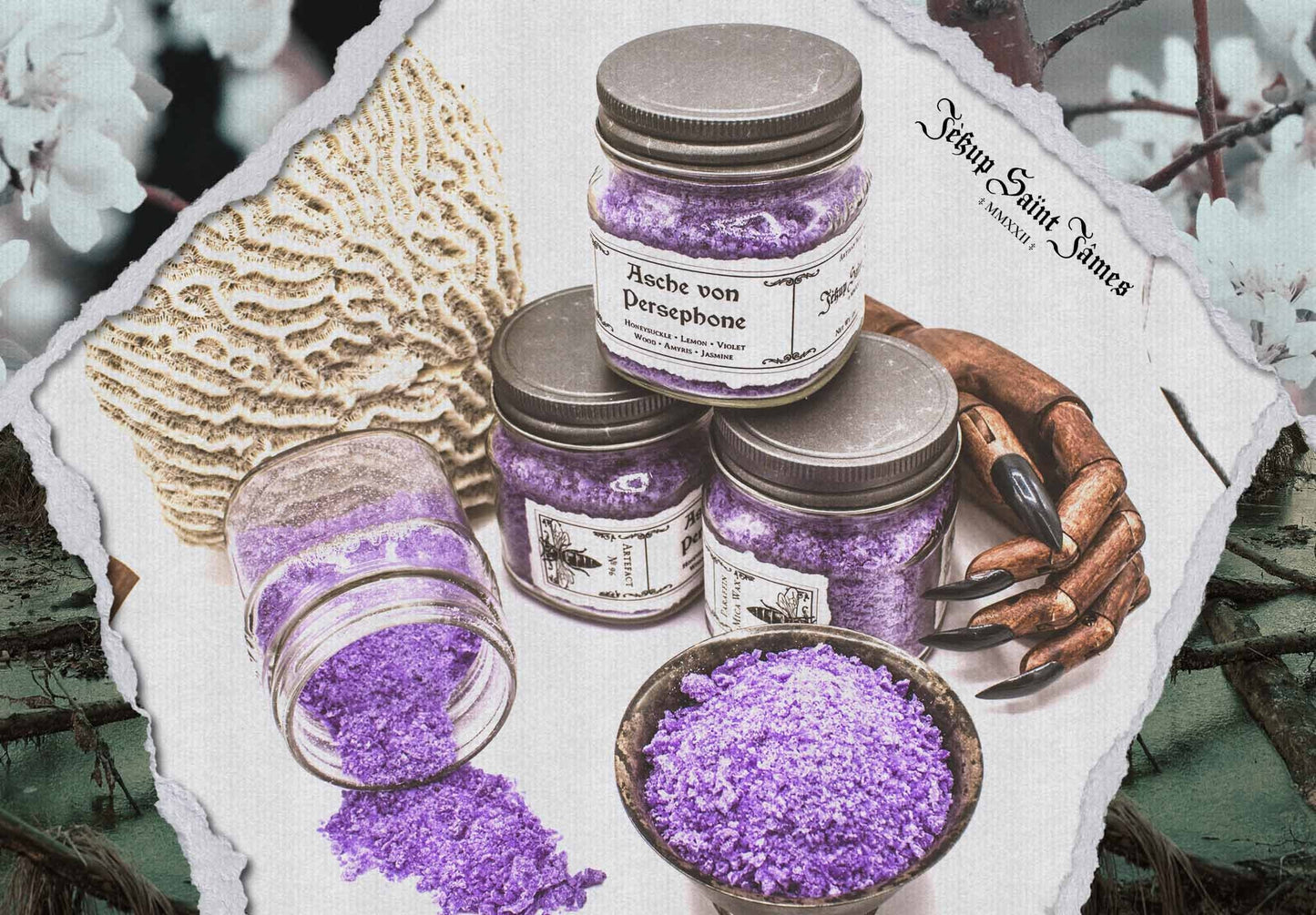 Powdered Wax Melts "Asche von Persephone": Honeysuckle, Violet, Lemon, Jasmine {120g} Handcrafted With Mica