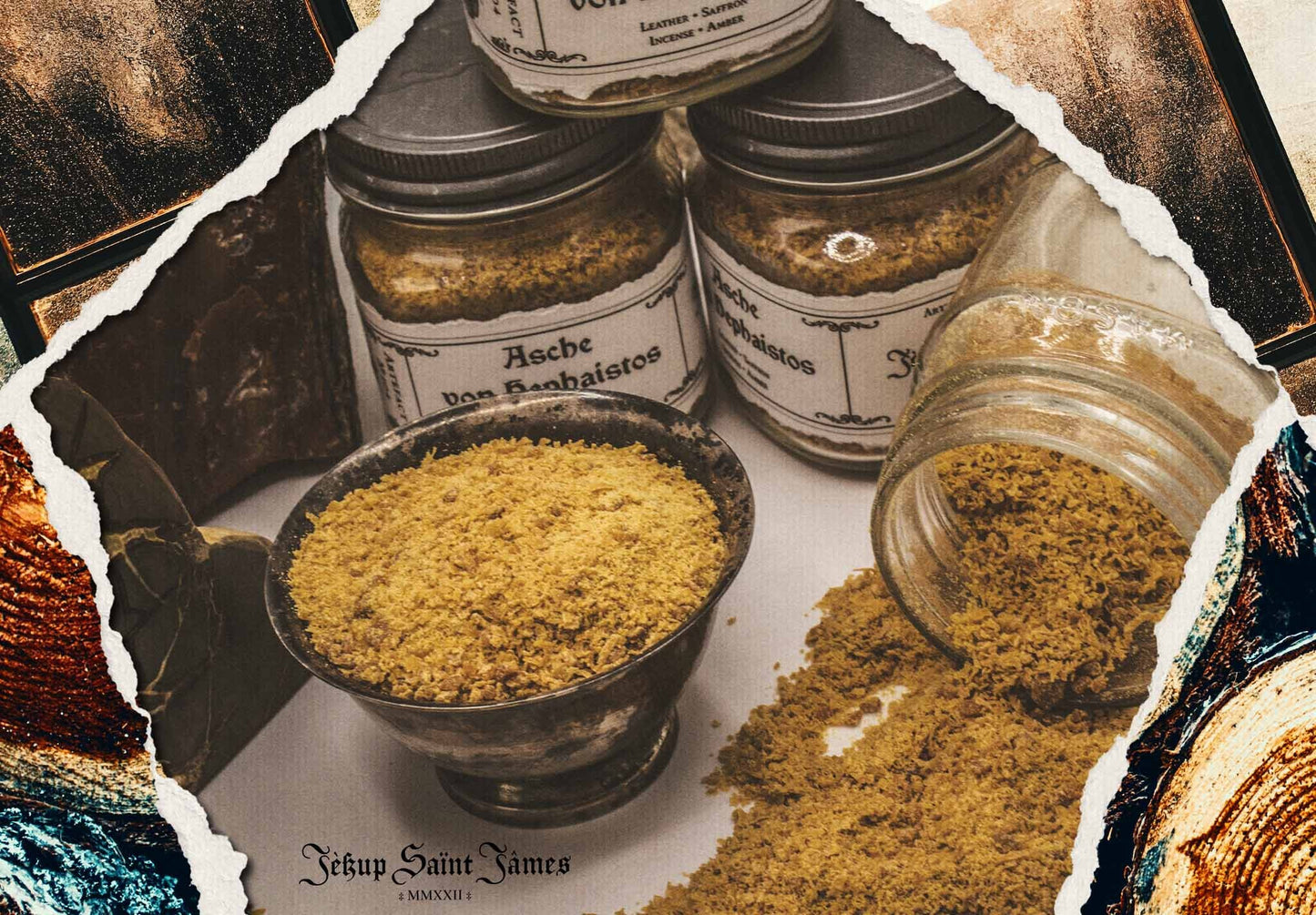 Powdered Wax Melts "Asche von Hephaistos": Leather, Incense, Saffron {120g} Handcrafted With Mica