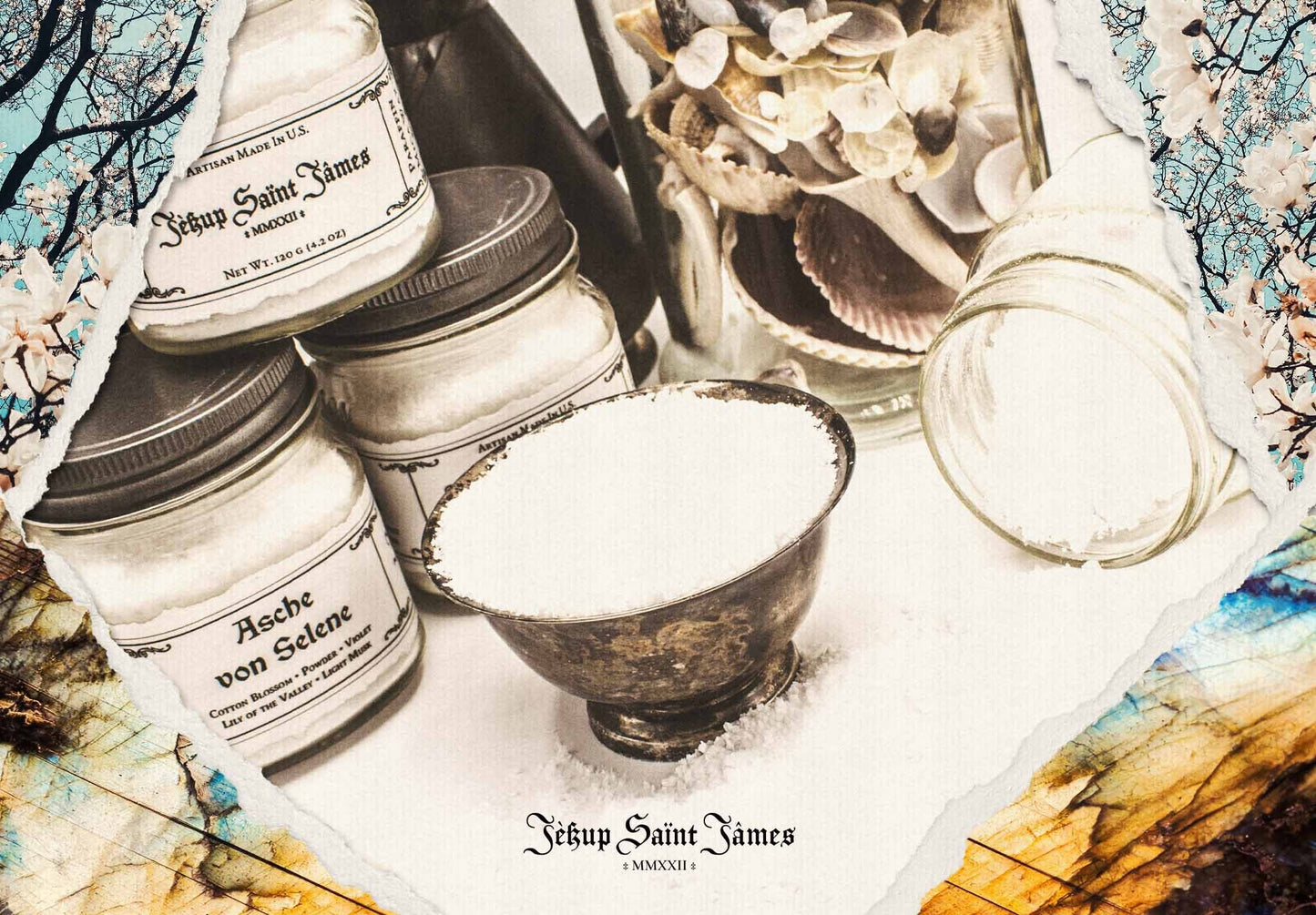 Powdered Wax Melts "Asche von Selene": Cotton Blossom, Violet, Vetiver, Light Musk {120g} Handcrafted With Mica