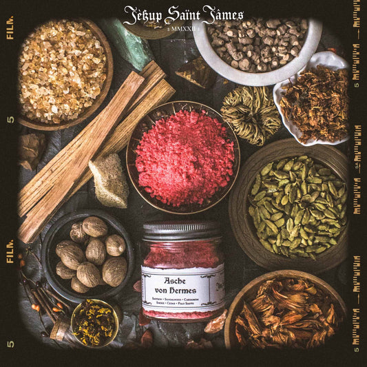 Powdered Wax Melts "Asche von Hermes": Palo Santo, Sandalwood, Saffron, Violet, Smoke {120g} Handcrafted With Mica