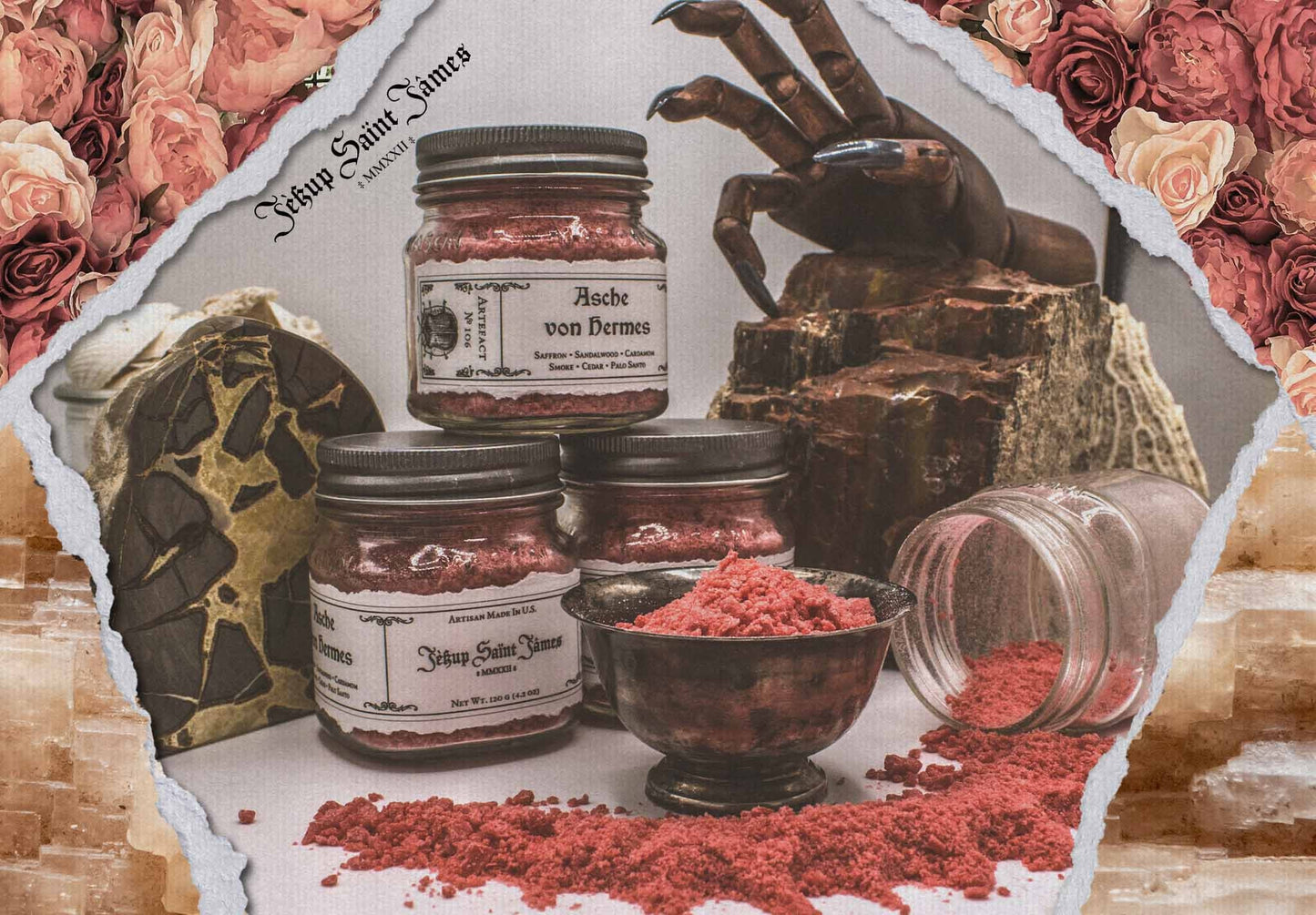 Powdered Wax Melts "Asche von Hermes": Palo Santo, Sandalwood, Saffron, Violet, Smoke {120g} Handcrafted With Mica