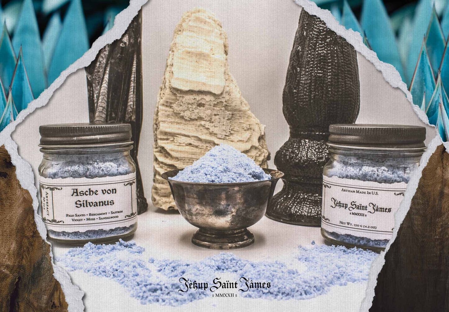 Powdered Wax Melts "Asche von Silvanus": Palo Santo, Moss, Bergamont, Sandalwood, Patchouli, Violet {120g} Handcrafted With Mica
