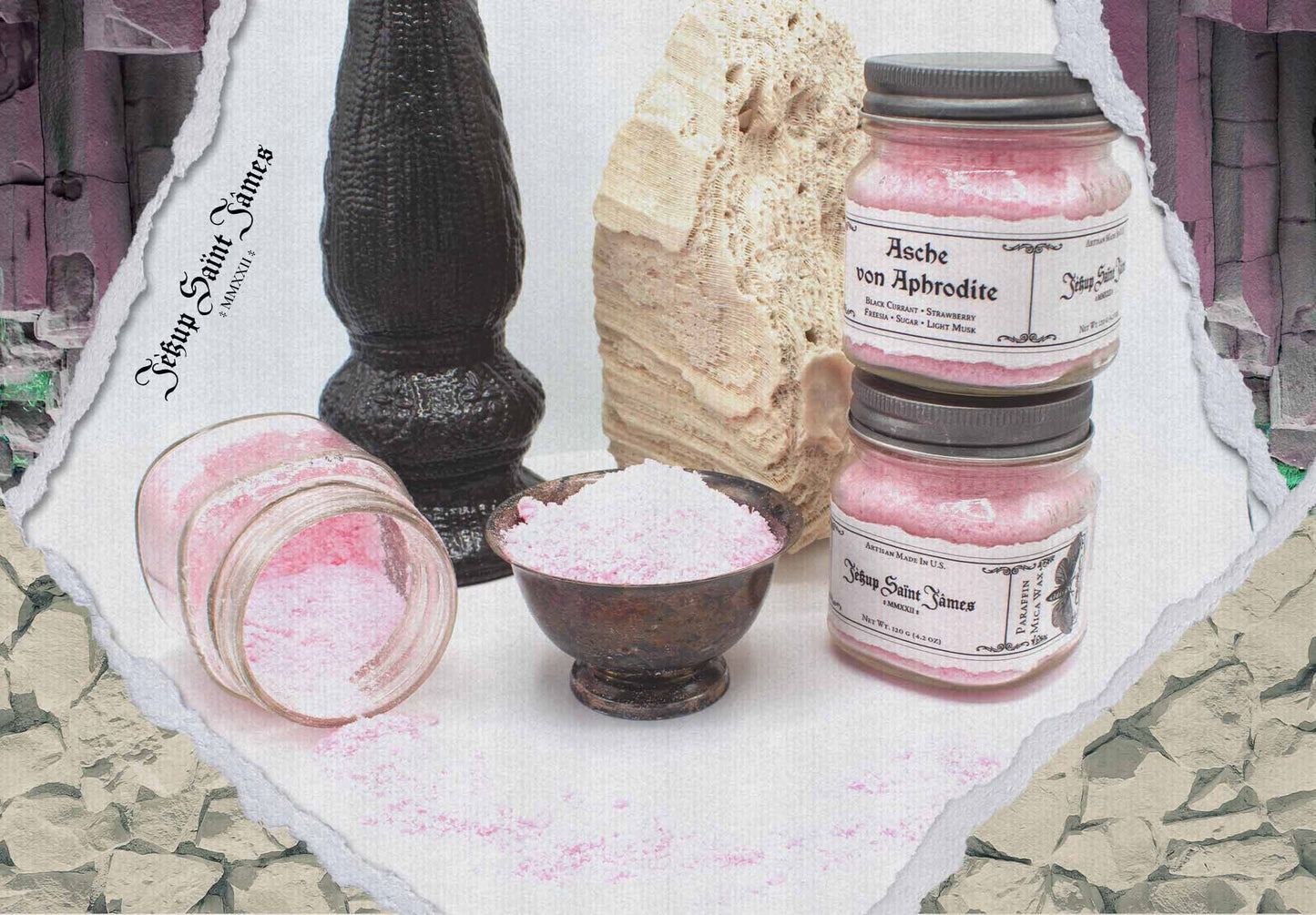 Powdered Wax Melts "Asche von Aphrodite": Sugar, Freesia, Vanilla, Musk, Strawberry {120g} Handcrafted With Mica