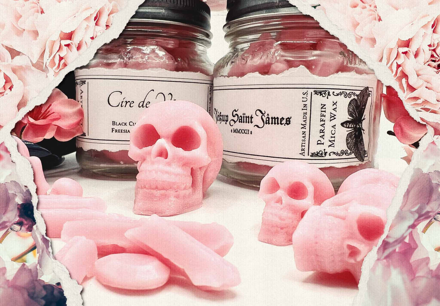 Scented Wax Melts "Cire de Vénus" Skull Crystals & Ghouls: Sweet and Floral Sugar, Freesia, Vanilla {120g} Handcrafted With Mica