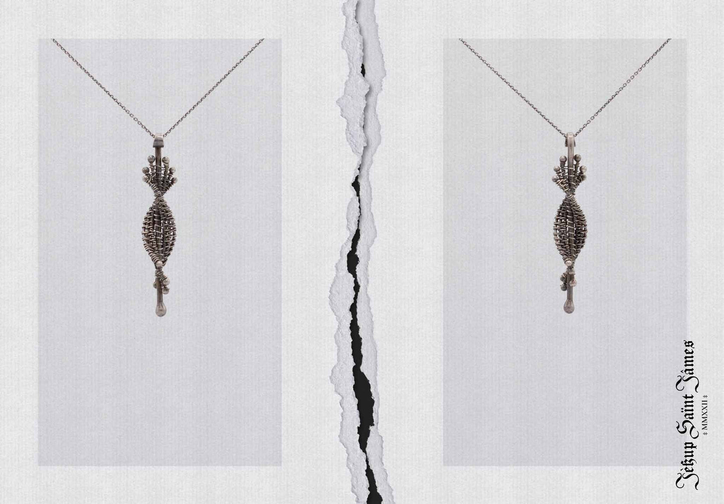 Nivo: Fine Silver Twisted Helix Pendant Necklace - Antique Silver