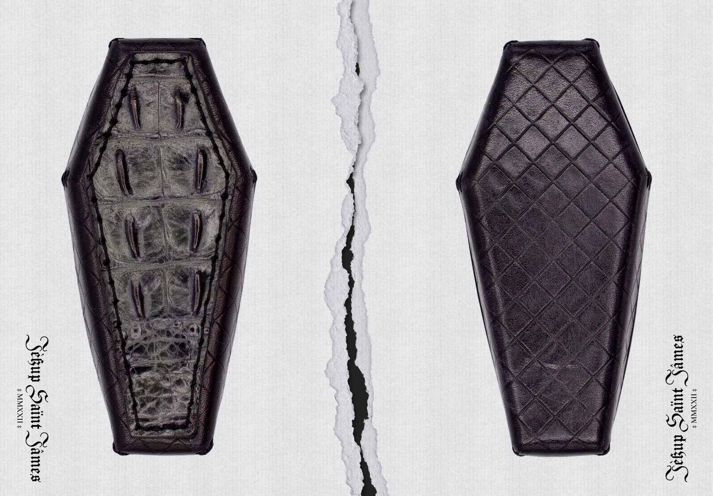 Vesper: Leather Croco Embossed Coffin Box - Aged Black Multi