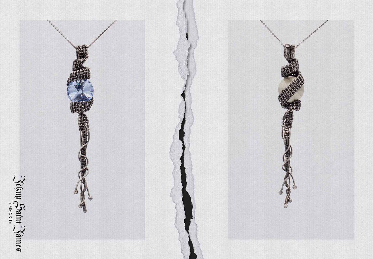 Tentaculu: Crystal & Fine Silver Helix Pendant Necklace - Glacial Blue