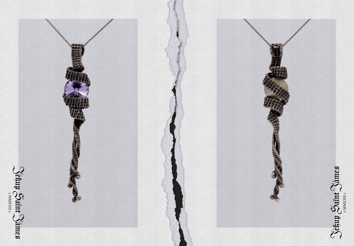 Kavita: Crystal & Fine Silver Helix Pendant - Lilac Nightmare