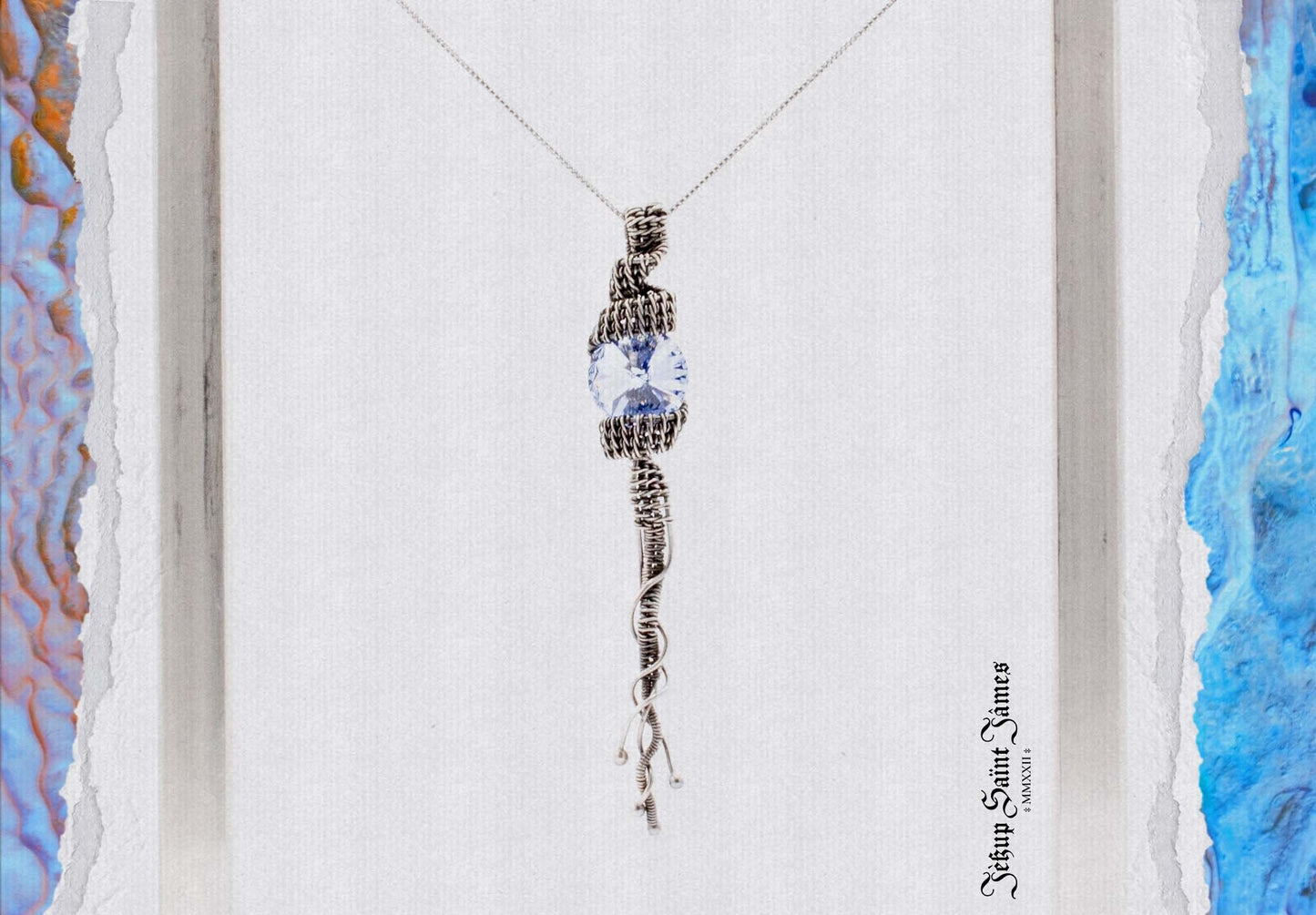 Tentaculu: Crystal & Fine Silver Helix Pendant Necklace - Glacial Blue