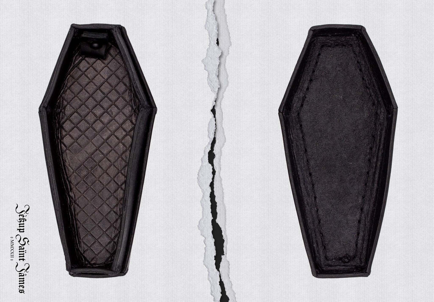 Vesper: Leather Croco Embossed Coffin Box - Aged Black Multi