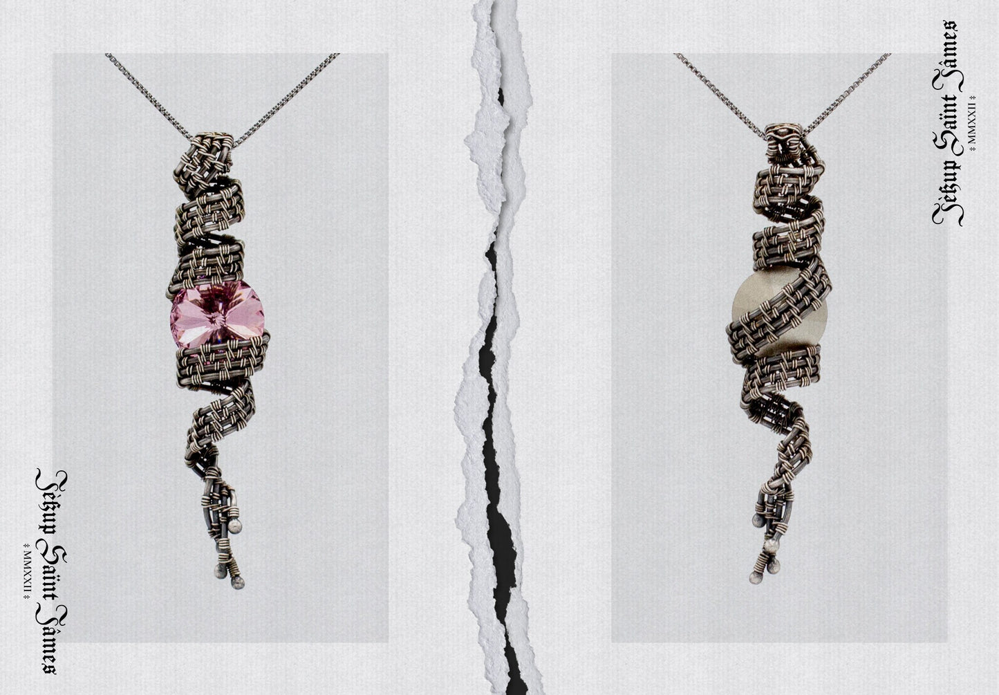 Turaya: Crystal & Fine Silver Helix Pendant Necklace - Orchid Pink
