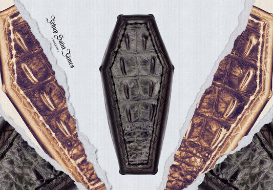 Vesper: Leather Croco Embossed Coffin Box - Aged Black Multi