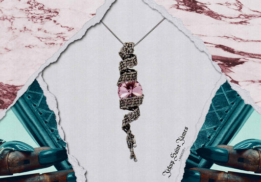 Turaya: Crystal & Fine Silver Helix Pendant Necklace - Orchid Pink